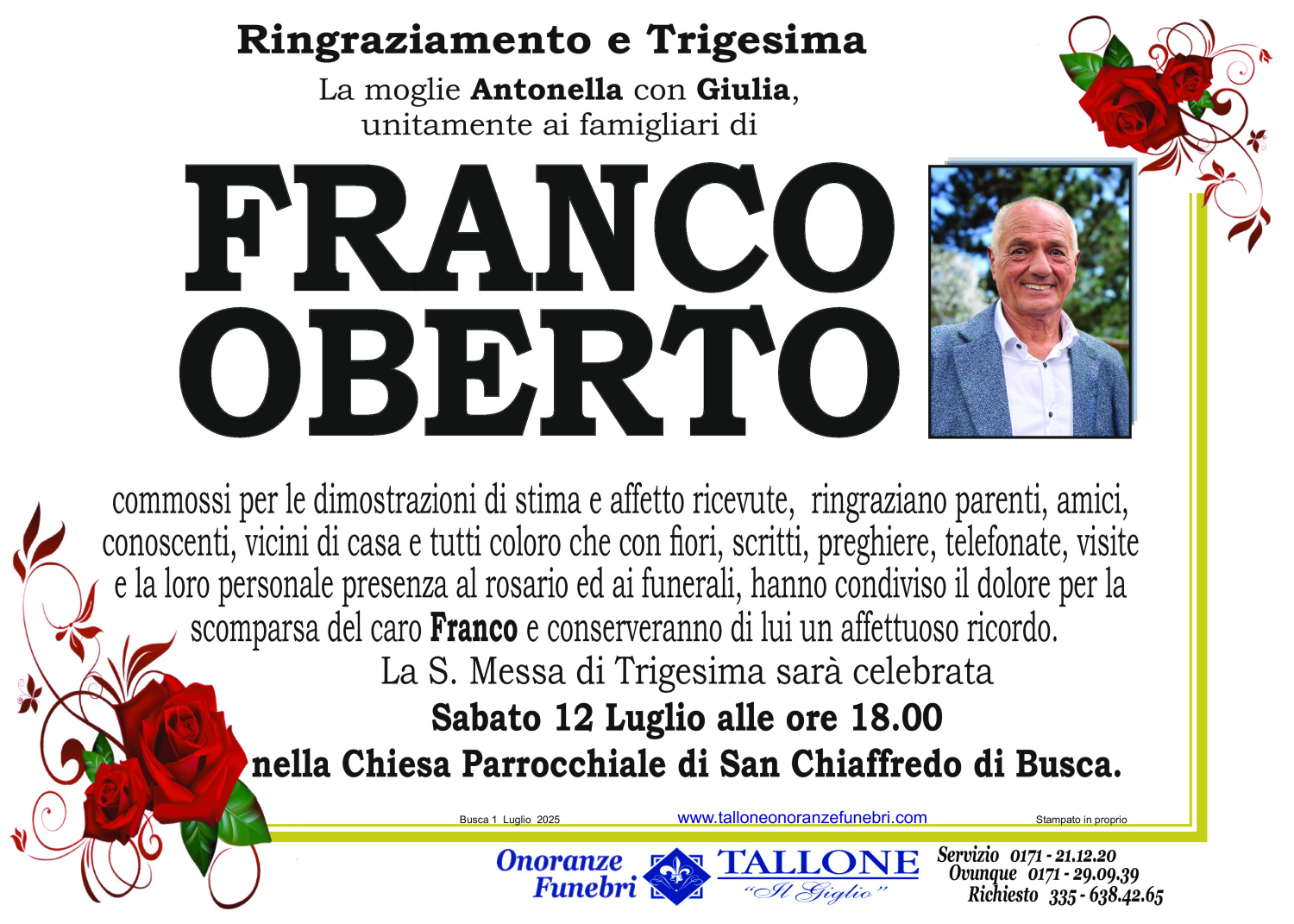 <br />
<b>Warning</b>:  Undefined variable $info in <b>/home/tallone/public_html/ringraziamenti.php</b> on line <b>68</b><br />
Franco Oberto